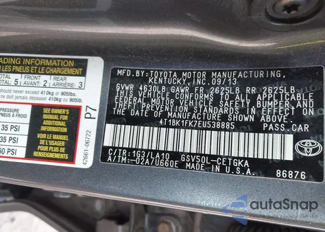2014 Toyota Camry Xle V6 from USA, damaged, VIN 4T1BK1FK7EU538885